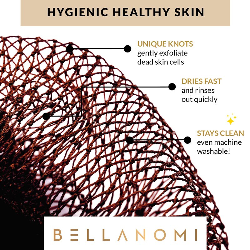 BELLANOMI African Exfoliating Net Sponge, Authentic, Ethically sourced from Nigeria, 45 inches Long, Back Scrubber for Daily use (Copper Brown)