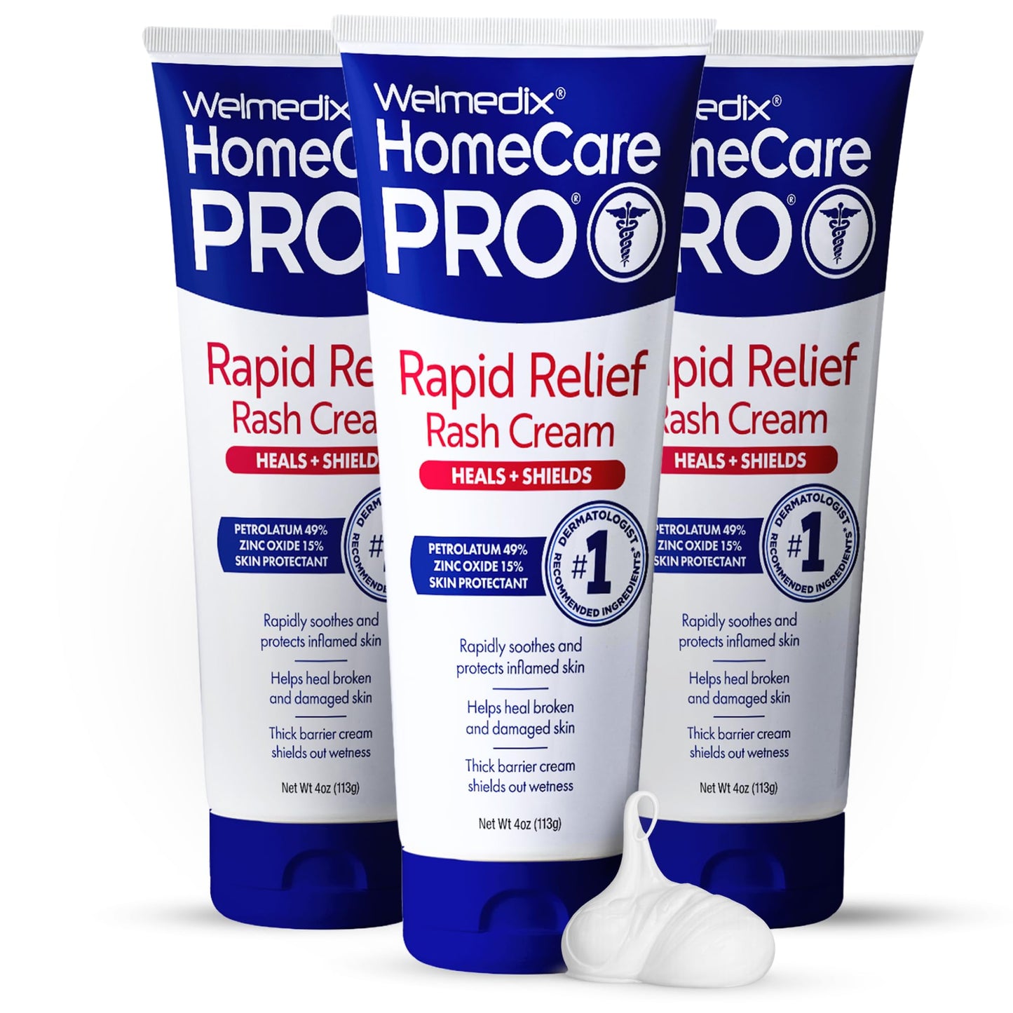 Welmedix Adult Diaper Rash Cream - Zinc Oxide Cream & Moisturizing Skin Barrier Cream, Maximum Strength Diaper Rash Cream for Adults, Skin Protection Ointment - 4oz, Pack of 3