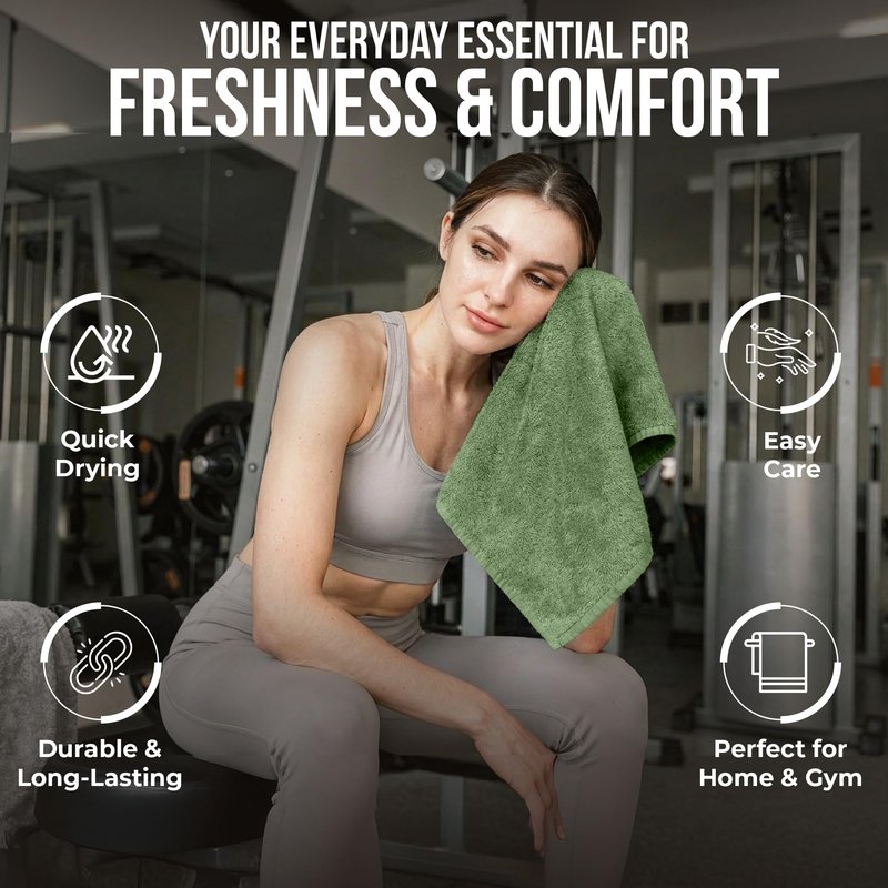 RIVERSIDE 12-Pack Premium 100% Cotton Sage Green Face Towels for Bathroom [12x12] - Reusable Luxury Face Wash Cloths for Showering - 550 GSM Super Soft & Absorbent Washcloths for Body, Spa & Gym