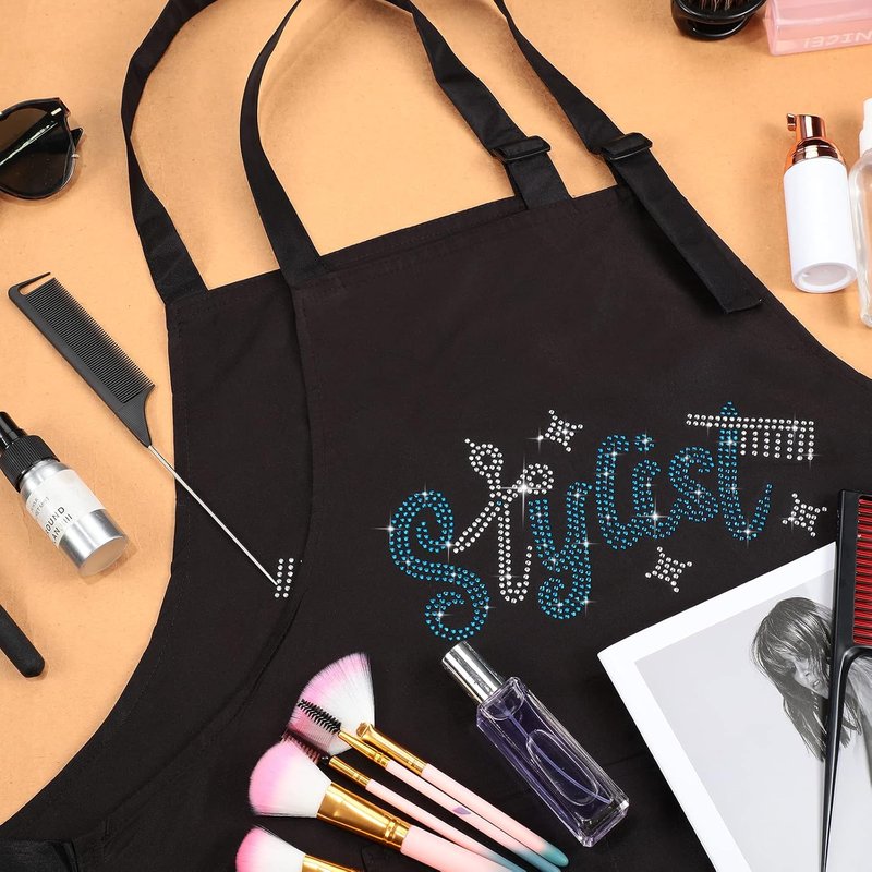 Hair Stylist Apron - Waterproof Salon Apron with Rhinestone Tools & 3 Pockets | 2 Pcs Set