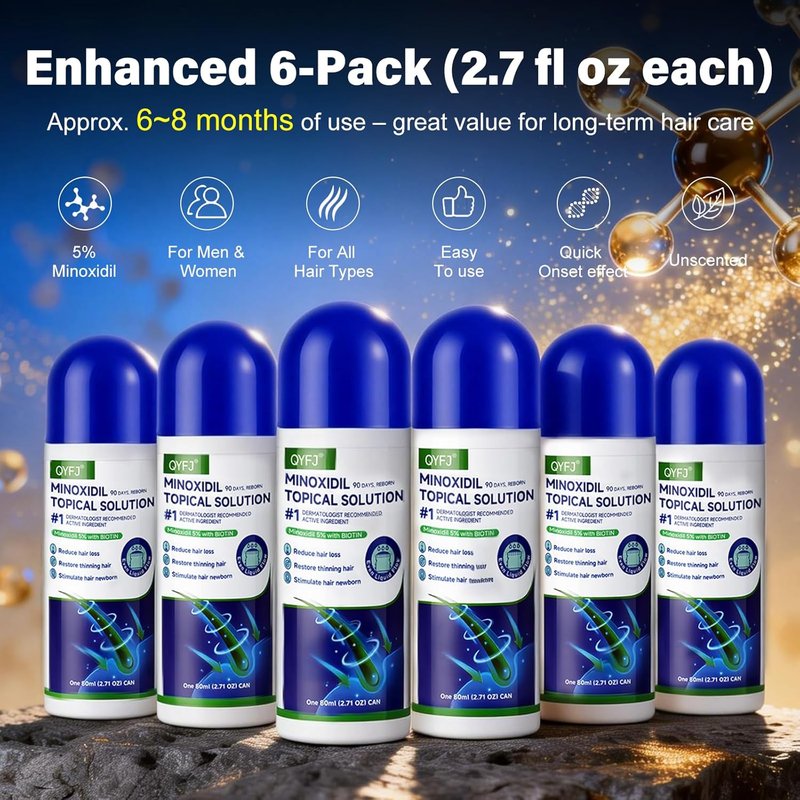 Minoxidil Hair Growth Serum - 5% Formula for Men & Women | Biotin-Infused, 8-Month Supply (6 x 2.7 FL OZ)