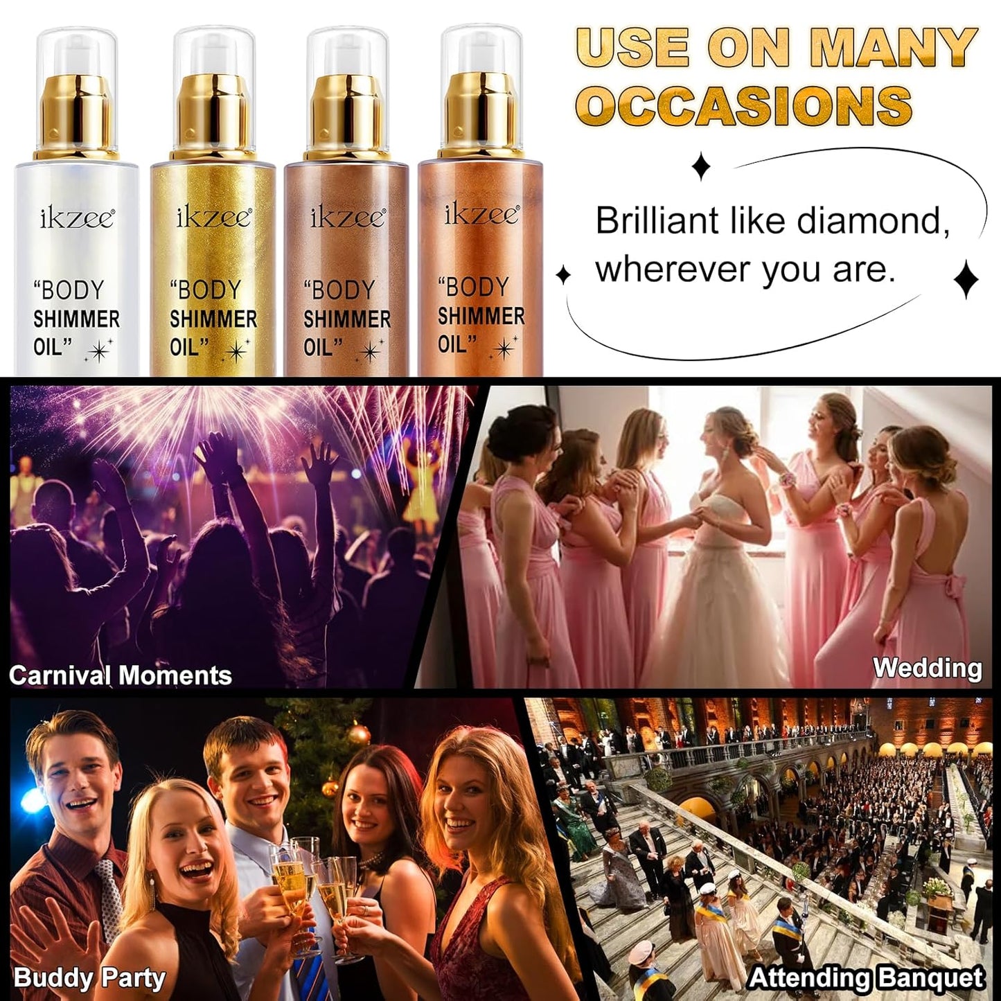 Skiennix Shimmer Oil - 100ml Moisturizing Body Luminizer | Waterproof Glitter Highlighter in Bronze Gold
