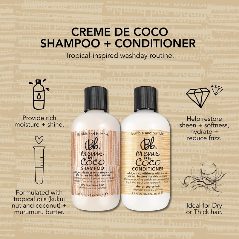 Bumble and bumble. Creme De Coco Shampoo | Provides Rich Moisture and Shine | Reduces Frizz | With Coconut Kukui Nut Murumuru Butter | For Dry Medium to Thick Curly, Wavy, Straight Hair, 8.5 Fl Oz
