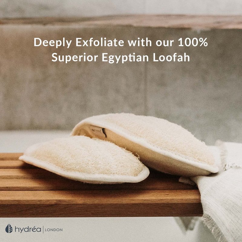 Hydrea London Exfoliating Glove - Organic Egyptian Shower Loofah & Dual-Sided Face Mitt Exfoliator - Body Scrubber for Men & Women, Dead Skin Cell Remover, & Bath Scrub for Deep Exfoliation & Detox