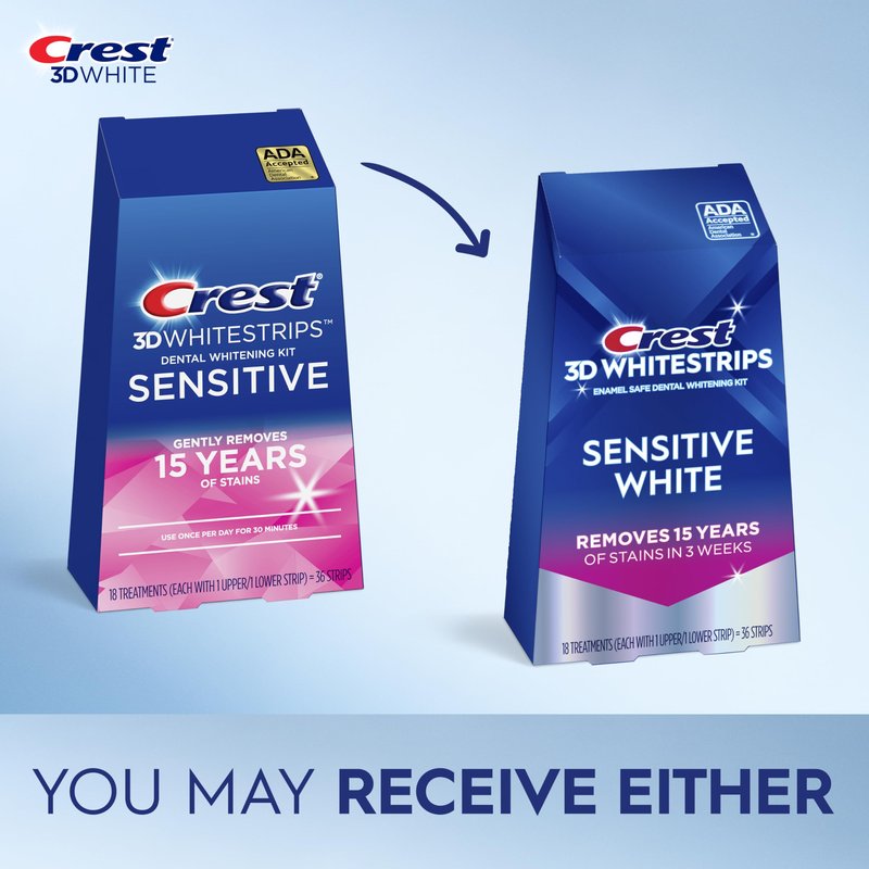 Crest 3D Whitestrips Sensitive White – Teeth Whitening Kit, 18 Treatments, Each with 1 Upper/1Lower, 36 Strips – Crest 3DWhite Teeth Whitening Strips