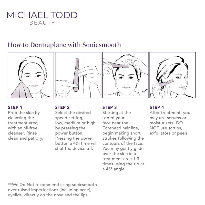 Michael Todd Beauty Sonicsmooth Dermaplane Razor - Women's Face & Eyebrow Trimmer | 8 Weeks of Blades