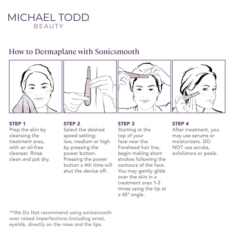 Michael Todd Beauty Sonicsmooth Dermaplane Razor for Women Face + Eyebrow trimmer Dermaplaning System - Peach Fuzz Remover - 8 Weeks of Dermaplaning Blades