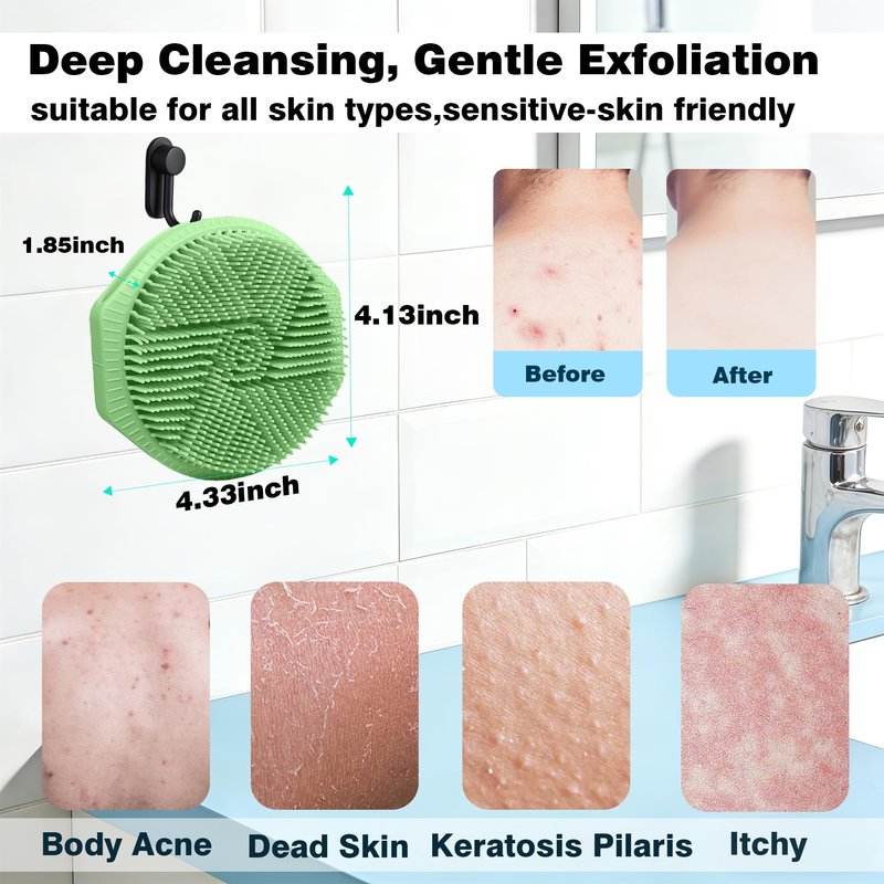 PeaKalo Silicone Body Scrubber for Men Women, Dual-Sided Bath Brushes Gentle Exfoliating Body Scrubber Scalp Massager for Deep Cleansing, Soft Silicone Loofah Body Washing Brushes (Gray+Green)