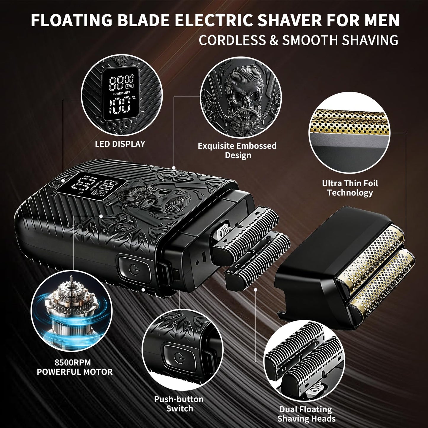 BESTBOMG Professional Cordless Mens Hair Clippers & Beard Trimmer and Electric Shavers Kits & Sets,Metal Hair Clippers Cutting Grooming Kit with Long Battery Life for Family Barber Use (Black)