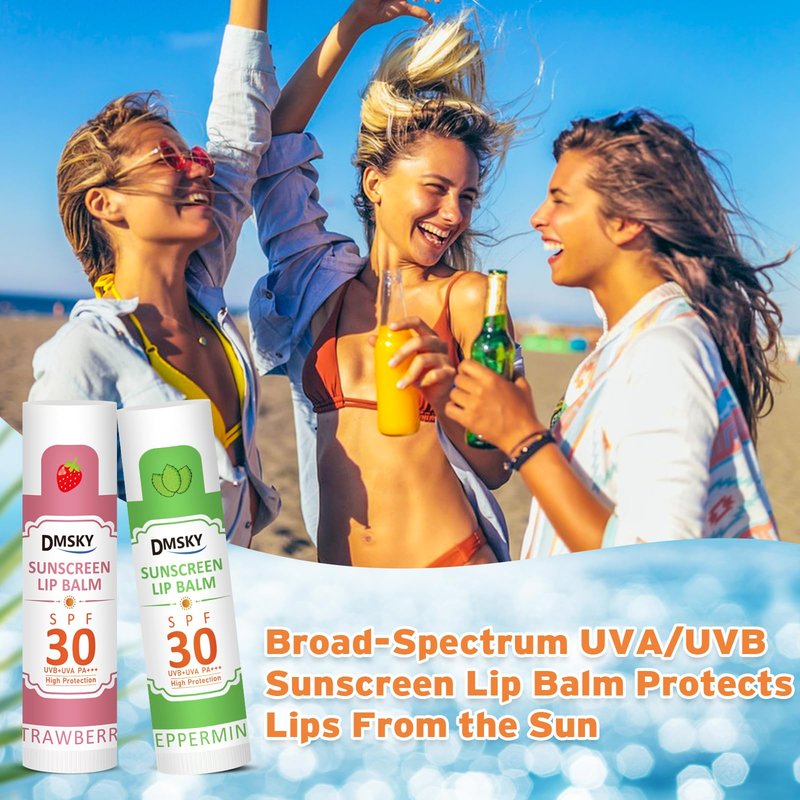DMSKY SPF 30 Lip Balm 64 Pack, Moisturizing Lip Sunscreen with Vitamin E & Coconut Oil, Clear No White Cast Sunscreen Lip Balm Travel Size- Beach Essentials
