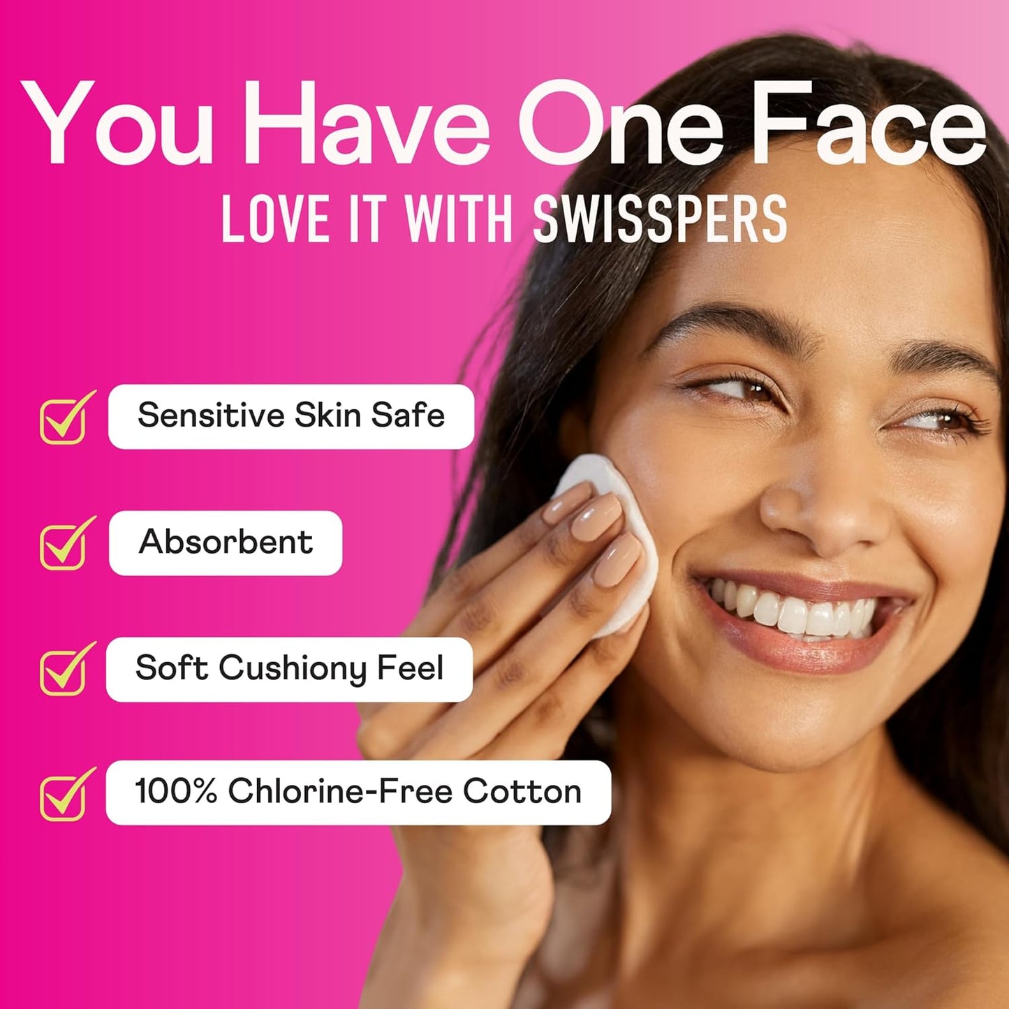 Swisspers Cotton Rounds - Hypoallergenic Dual-Sided Pads | 100% Pure Chlorine-Free Cotton, 300 Count