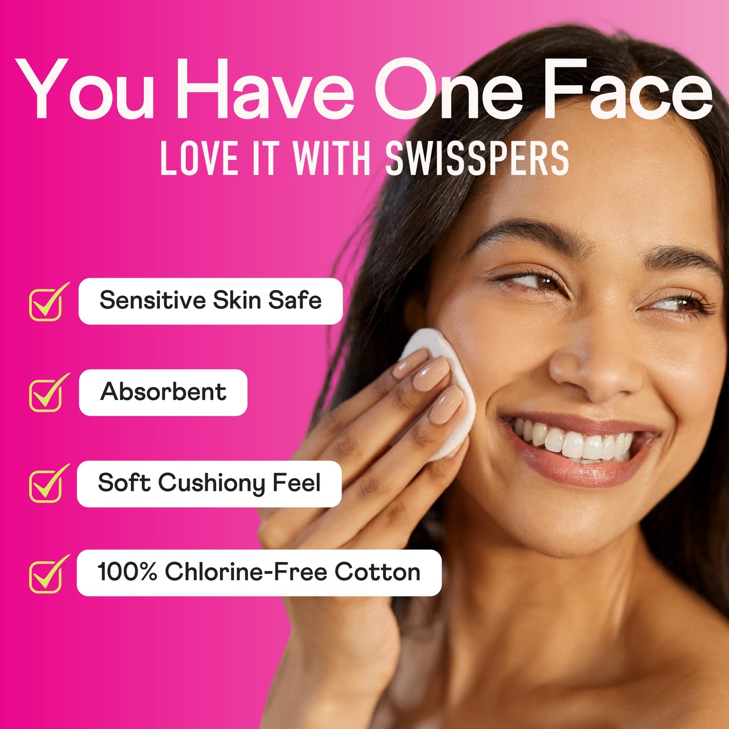 Swisspers Premium Cotton Rounds, Dual Sided Pads - 100 Pads (Pack of 6) - 100% Pure Chlorine-Free Cotton, Hypoallergenic & Dermotologist Tested - Cotton Pads for Makeup & Nail Polish Removal