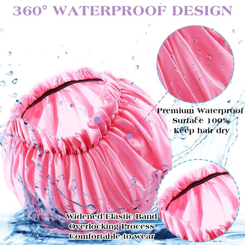 2 PCS Large Shower Cap for Braids - Waterproof Shower Cap for Women, Reusable XL Plastic Shower Caps Jumbo Bath Bonnet for Long Thick Curly Hair, Locs, Twist Braids (Pink, Purple)