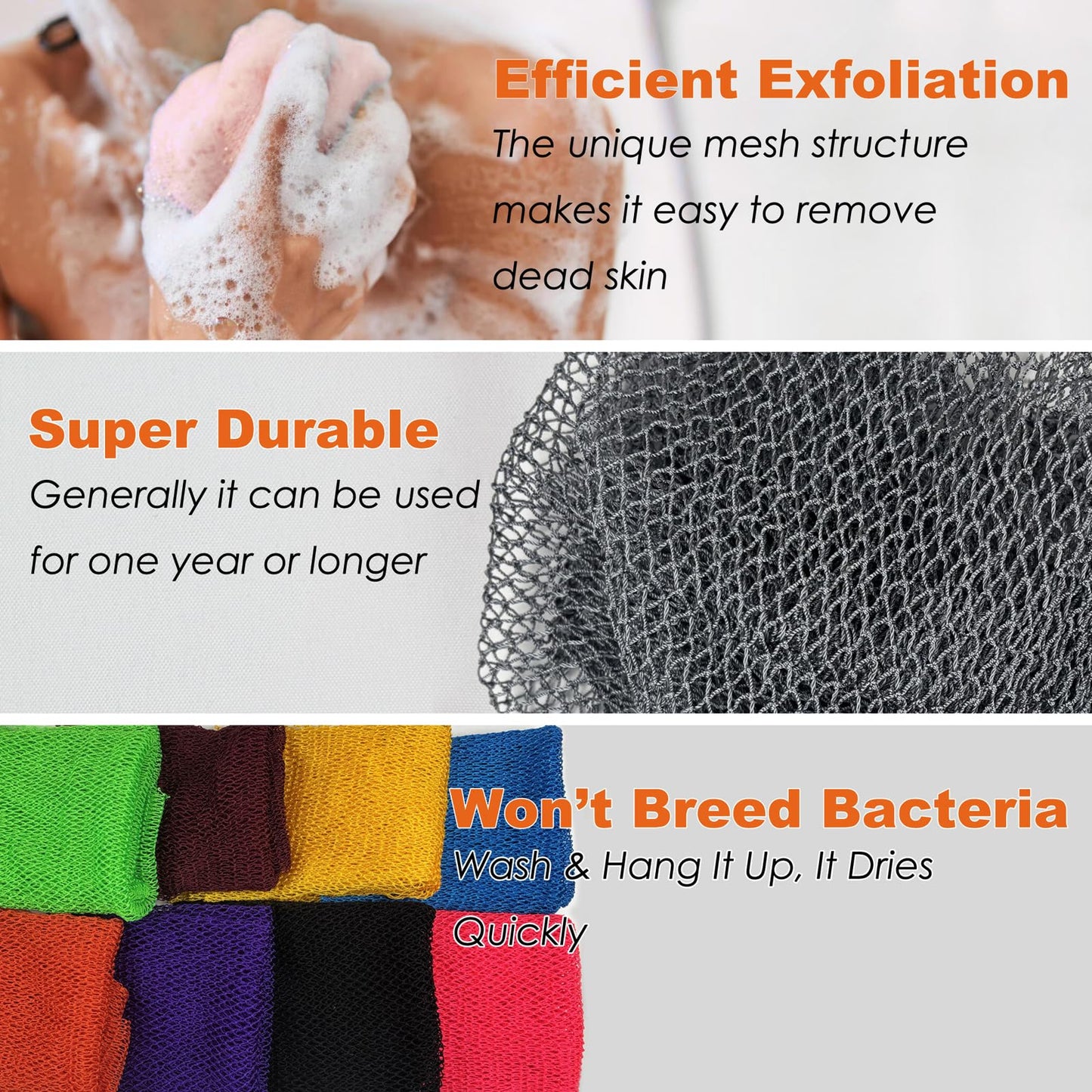 African Net Sponge Authentic African Exfoliating Net Sponge with Knots Afro Body Scrub Back Scrubber Africa Wash Net Cloth Real Sapo Bath Sponge for Shower (Gray & Black)