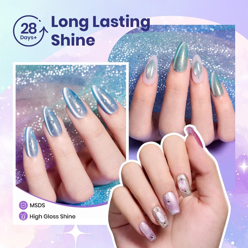 Beetles Romantic Galaxy Cat Eye Gel Nail Polish Set - 6 Colors Glitter Gel Polish Kit Pink Blue Purple Red Green Velvet Gel Magnet Soak Off UV French Nail Art Manicure Spring Summer Gift for Women