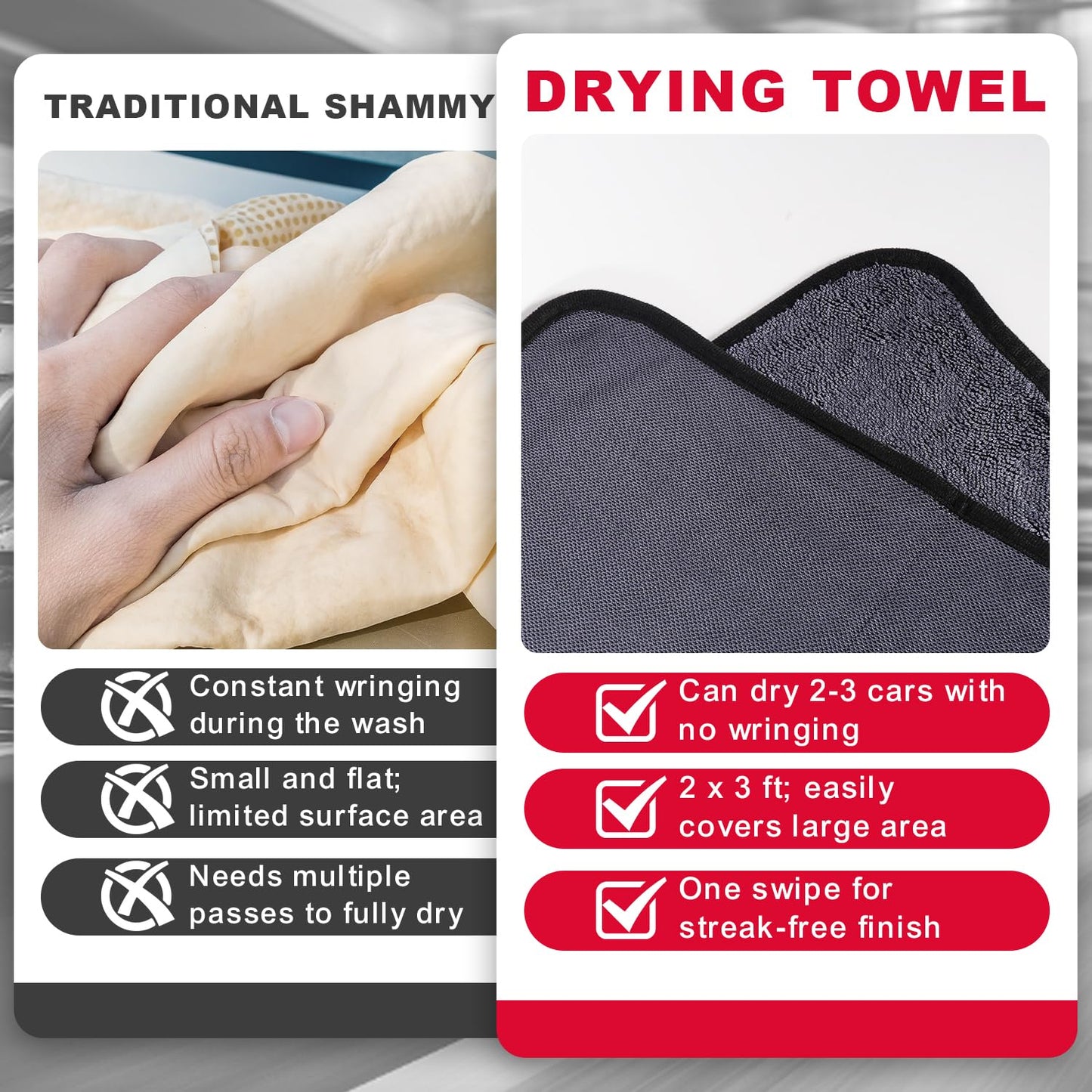 INFICRIME Microfiber Cleaning Cloth, 36"x 24" Extra Large Microfiber Towels, Ultra Absorbent Car Washing Towels, Reusable Lint Free Streak Free Cleaning Rags for Car, Kitchen, and Window, 1300 Washes