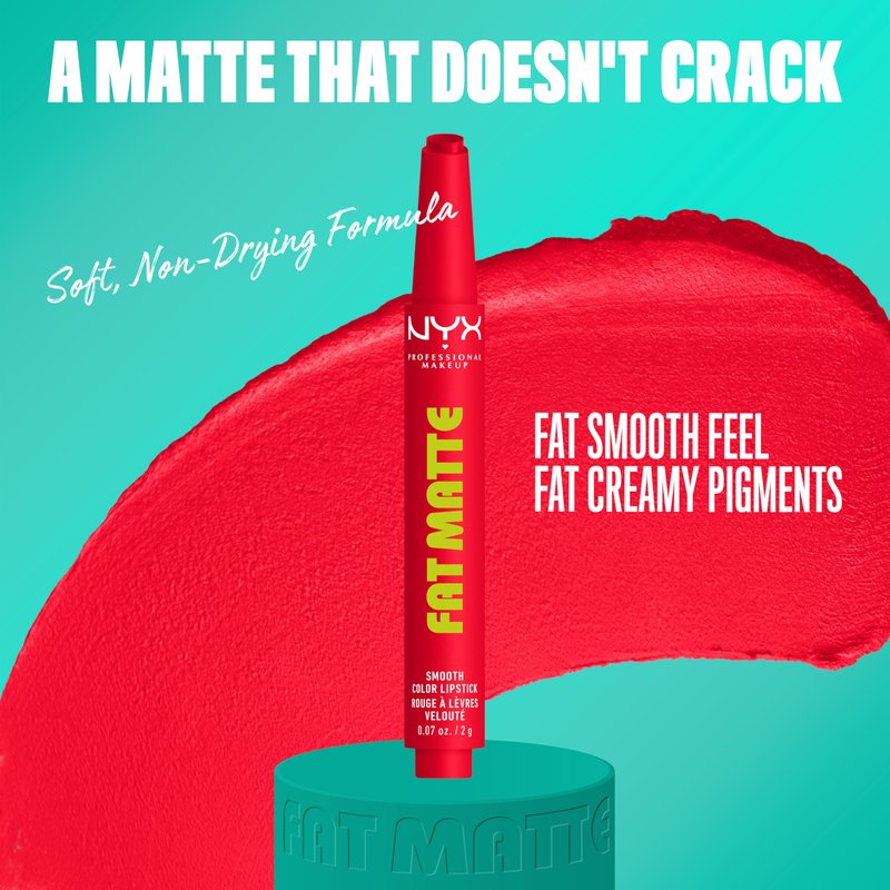 NYX PROFESSIONAL MAKEUP Fat Matte Lipstick, Pigmented, Smoothing, & Non-Drying Lip Crayon, Long Lasting Lip Makeup, Vegan & Cruelty Free - Fuzzy Flame (Red)