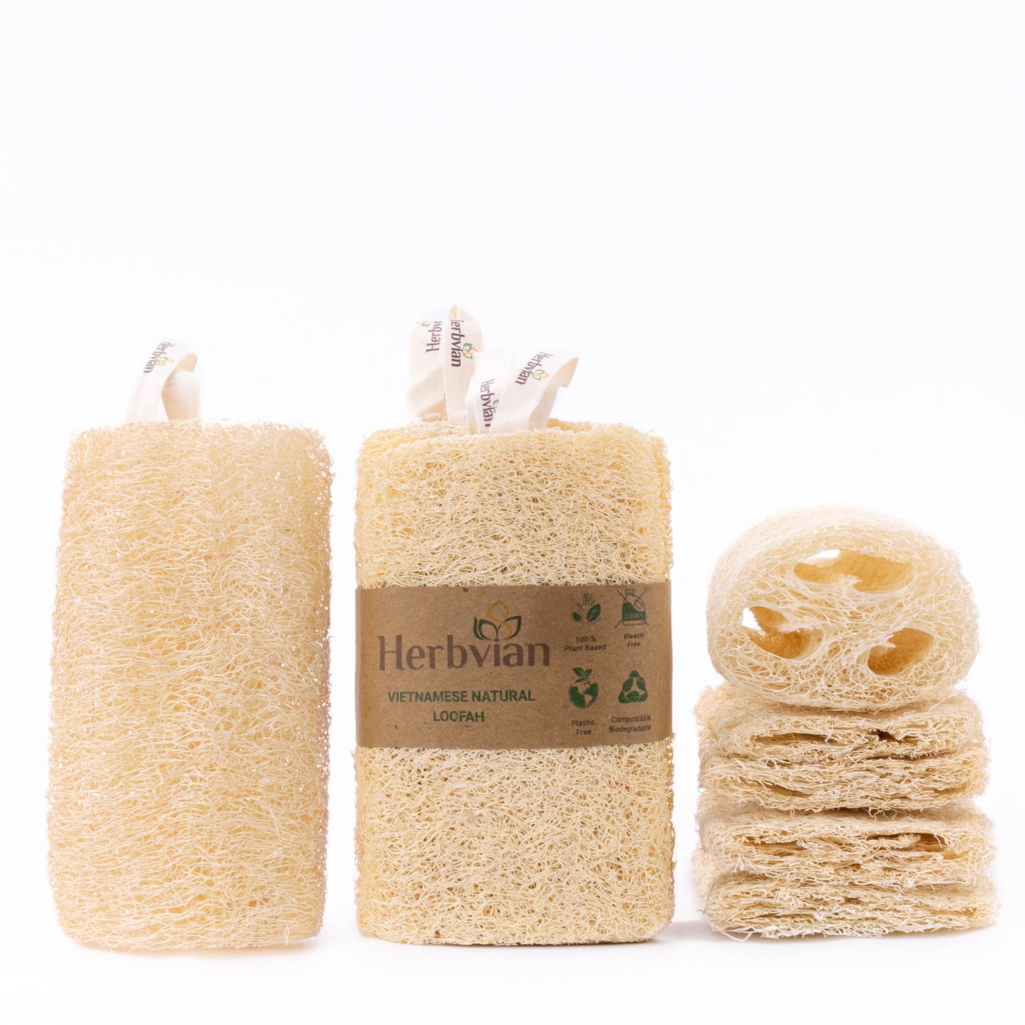 Natural Vietnamese Loofah Sponge, 100% Plant-Based Luffa Exfoliating Body Scrubber for Shower, Multi-Functional for Kitchen, Ideal for Men & Women, Spa & for Pet (6pcs/Pack)