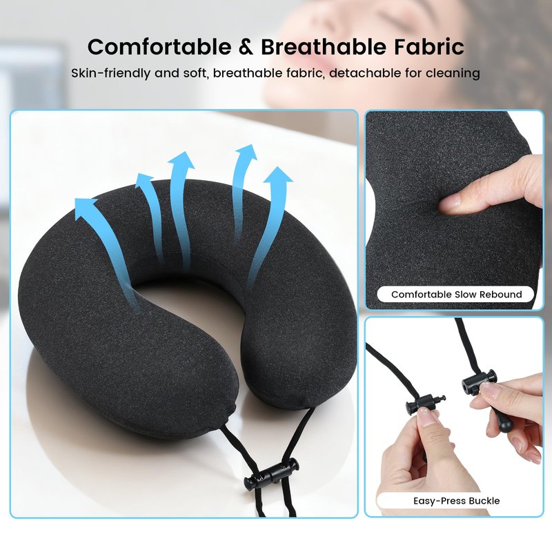 CROWNZONEE Intelligent Support Memory Foam Pillow，Adjustable Massage Pillow – Multi-Use Ergonomic Neck Pillow for Office Naps,Travel, Recliner Headrest – Portable (Black Pillow+Black Plastic Stand)