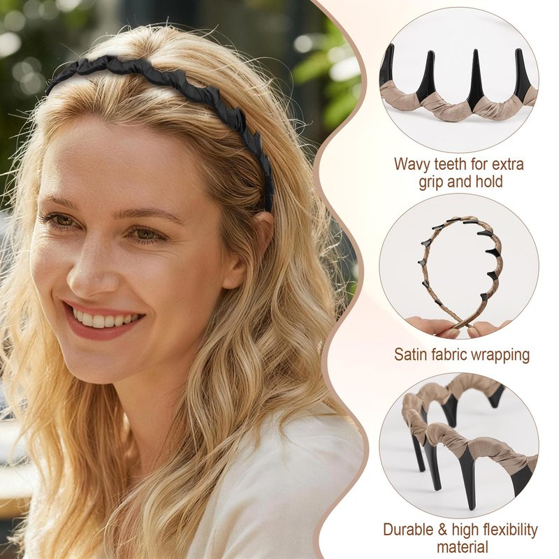 Molizummy 6 PCS High Cranium Headbands for Women Girls, Non Slip Zig Zag Headband with Teeth, Reversible Retro High Skull Headbands, Plastic Comb Head Band U Shape Vintage Hair Accessories