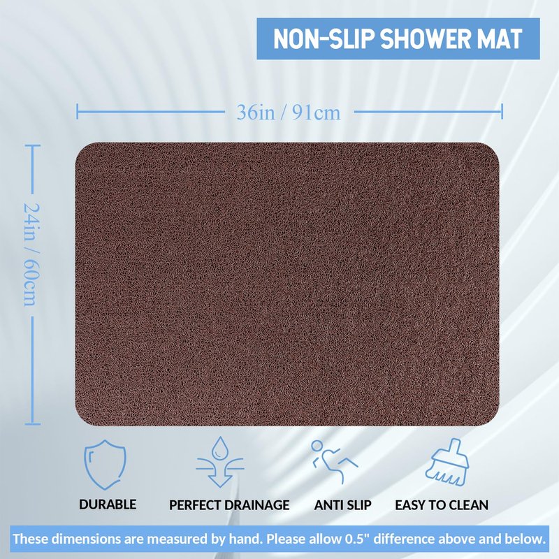 Hargiis Non-Slip Bathtub Mat, Anti Slip Shower Mat, Fast Drying Bathtub Mats, Foot Scrubber Mat, Anti Slip Mat for Tub, Floor, Bathroom, Kitchen, Home, Hotel (Brown 36"×24")