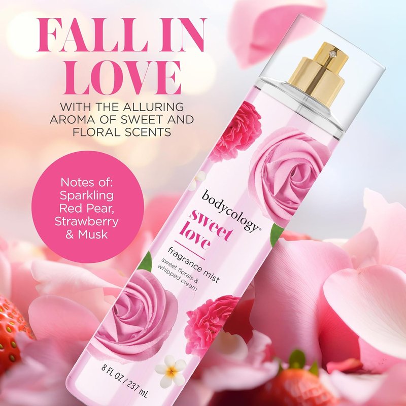 Bodycology Long-Lasting Fragrance Body Mist, Sweet Love, 8 fl oz (Pack of 2)