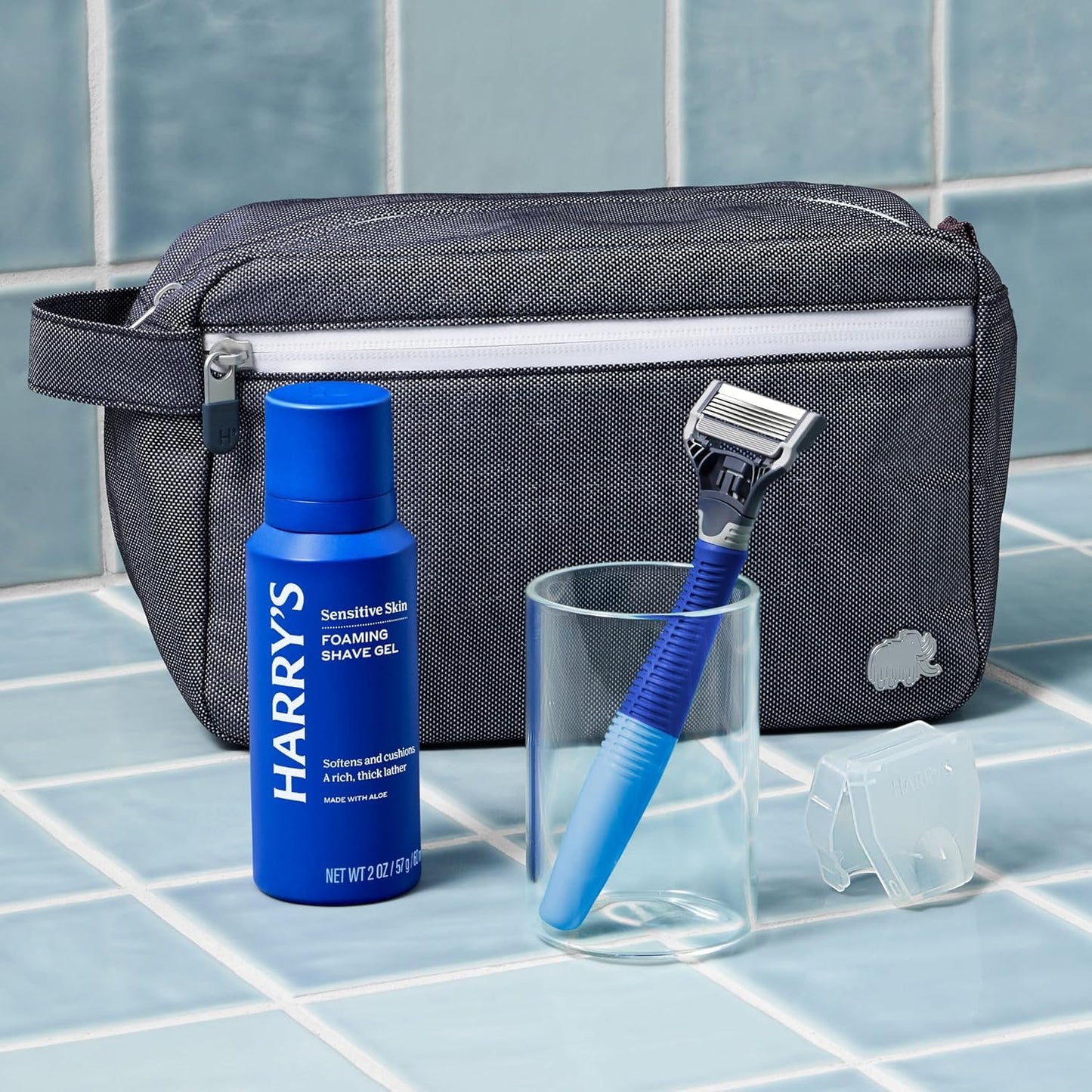 Harry's Travel Shaving Kit for Men - Toiletry Bag, Razor, Foaming Shave Gel, and Blade Cover -Travel Size Toiletries