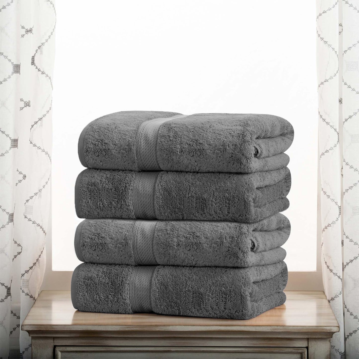 Superior Egyptian Cotton Plush & Absorbent, Bath Towel Set of 4, Charcoal