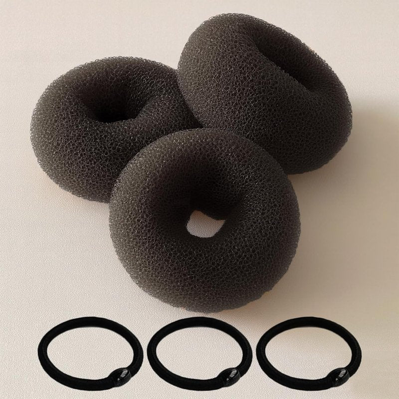 Skiennix Hair Bun Maker Set - 3 Pcs Black Donut Tool for Kids & Women | Includes 3 Elastic Bands (Medium)