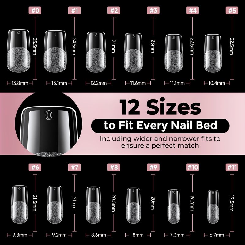 Luckyfairy Medium Square Nail Tips, 240pcs Soft Gel Pre-Shaped Acrylic Fake Nails, Half Matte Full Cover Clear Gelly Press on Flase Nail Tips for Extension Nail Manicure Home DIY 12 Sizes Gelly Tips