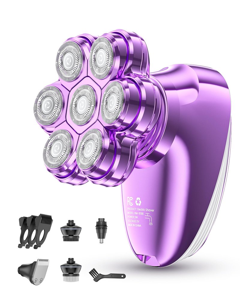 5-in-1 Electric Razors for Women, 7D Magnetic Heads Full Body Shaver, Waterproof Wet Dry Hair Remover with LED Display, Rechargeable Bikini Trimmer for Underarms, Face, Legs, Lips, Arms (Purple)