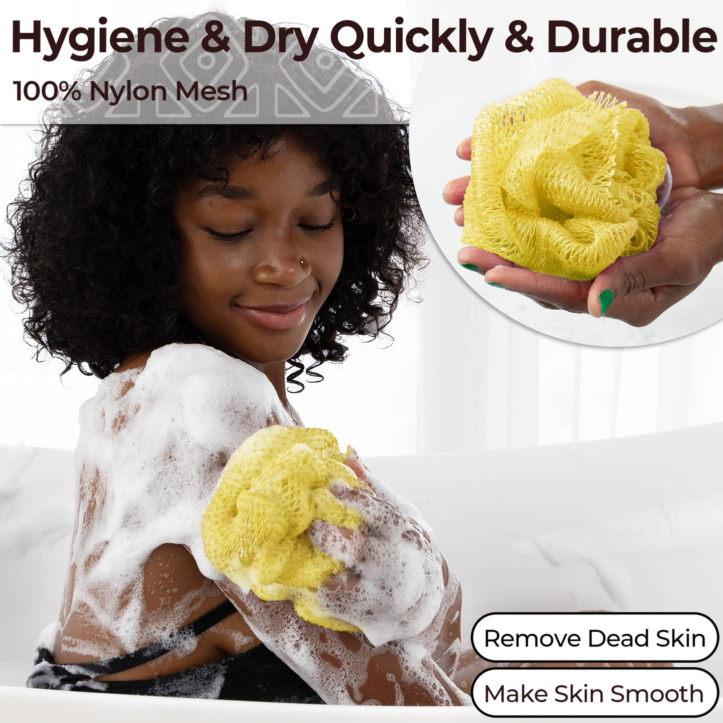 African Exfoliating Net Sponge Authentic - Real African Bath Sponge with Knots and Ropes - Back Scrubber Exfoliator Washer Cloth with Travel Bag - Body Shower Skin Care Essentials for Daily Use