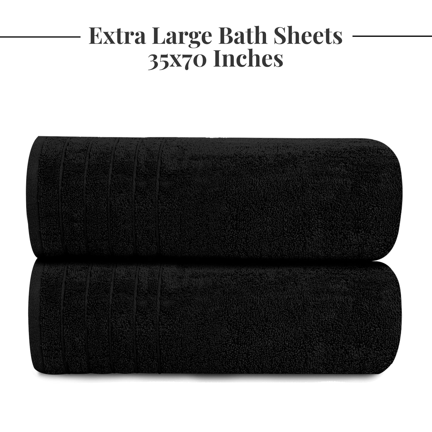 Tens Towels Pack of 2 Extra Large Bath Sheets 35 x 70 Inches, 100% Cotton, Larger & Lighter Weight, Quicker to Dry, Super Soft & Absorbent, Oversized Bath Towels, Black