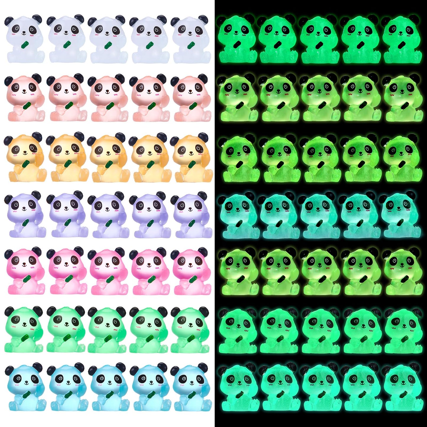 ZhouBoat 70Pcs Luminous Mini Resin Pandas, Tiny Resin Panda Figurines Miniature Resin Animals Figurines Glow in The Dark Mini Panda Figurines Bulk for Garden Landscape DIY Ornament Cake Topper Decor