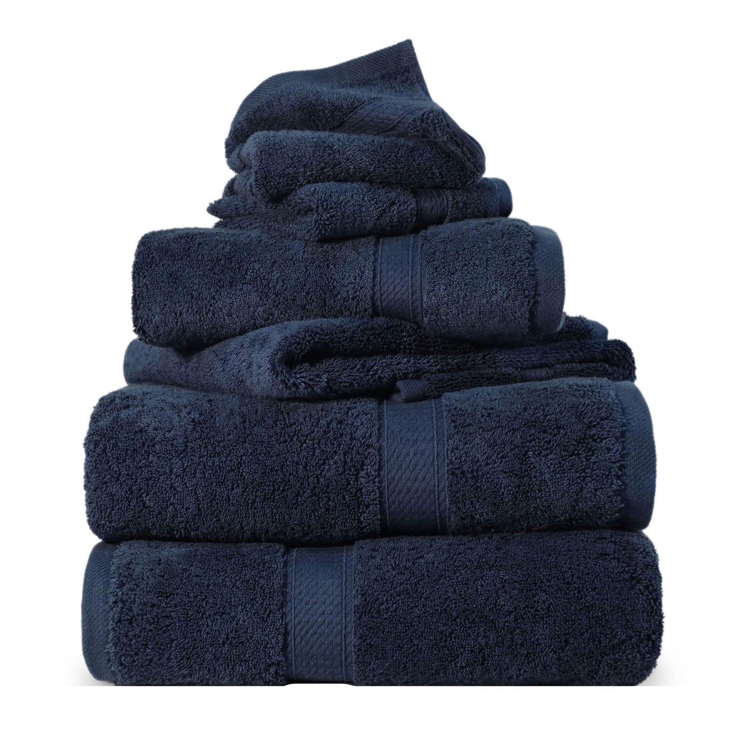 SUPERIOR Egyptian Cotton Pile 6 Piece Towel Set, Includes 2 Bath, 2 Hand, 2 Face Towels/Washcloths, Ultra Soft Luxury Towels, Thick Plush Essentials, Guest Bath, Spa, Hotel Bathroom, Navy Blue