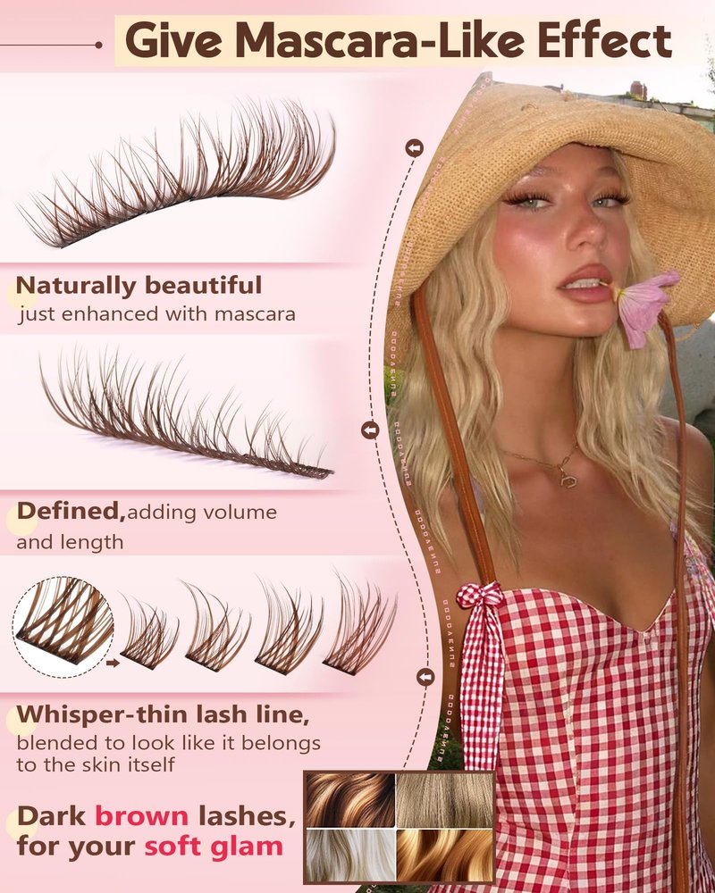 Goddvenus Brown Wispy Lash Clusters Kit Natural Cluster Eyelash Extensions Kit False Eyelashes Clusters Fluffy DIY Individual Lash Extensions Kit C Curl