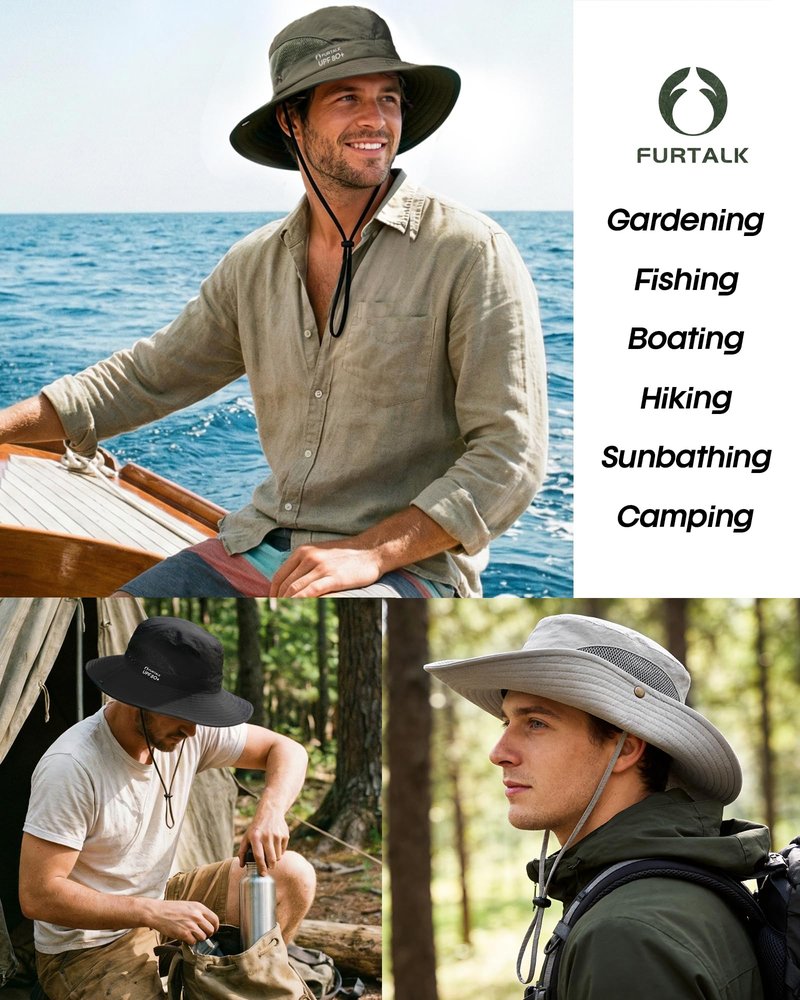 FURTALK Mens Bucket Sun Hat UPF 80+ Wide Brim Hiking Fishing Beach Outdoor Hats Dark Grey