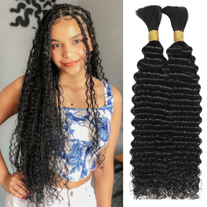 Human Braiding Hair Boho Braids Human Hair 110g 18 Inch Deep Water Wave Bulk Human Hair for Braiding No Weft Bundle 12A Brazilian Virgin Curly Hair Extensions Wet and Wavy Human Braiding Hair