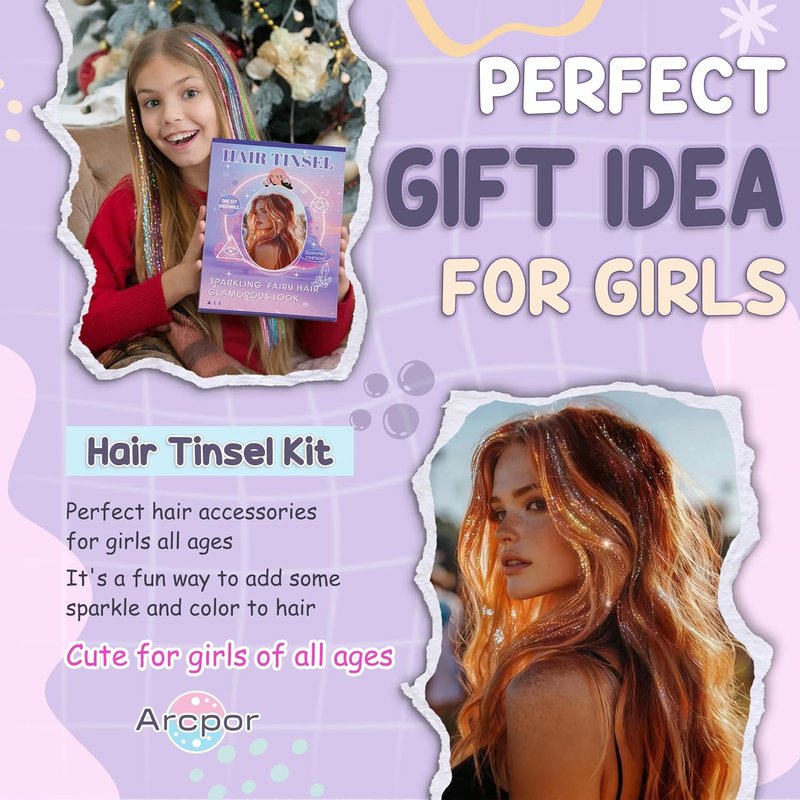 Hair Tinsel Kit - 16 Colors Heat Resistant Glitter Extensions for Girls | 48 Inches Long