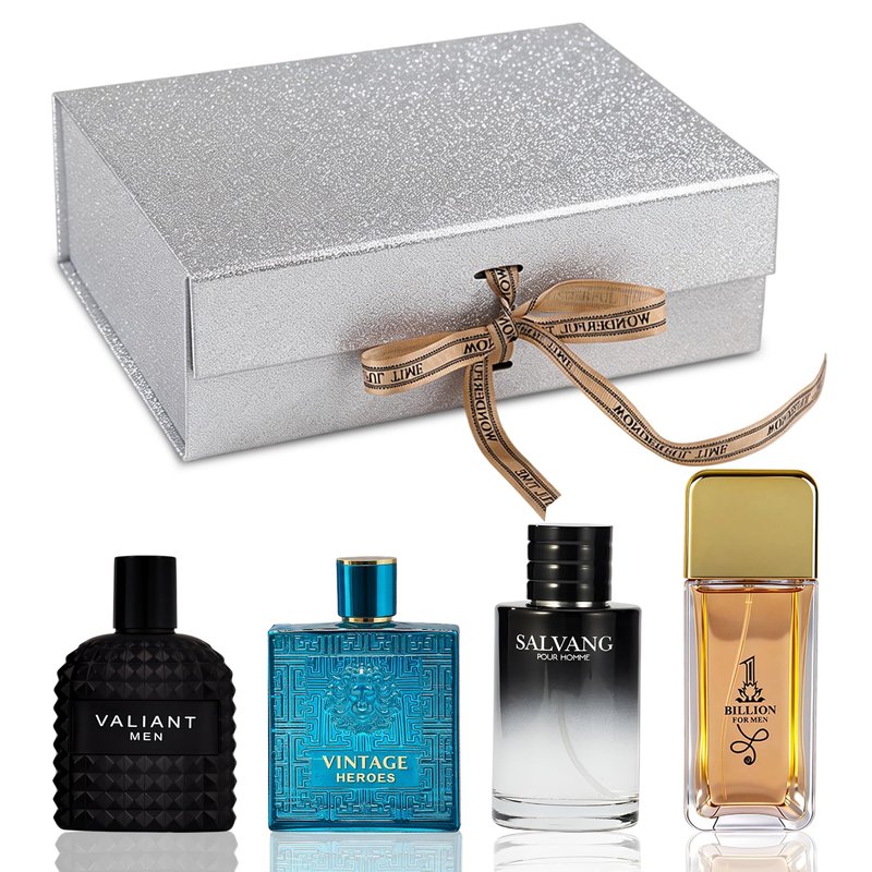 A CENTER Men's Cologne Gift Set 4 x 3.4 FL oz|Luxury perfume with Premium Presentation Box|Perfect Valentine's Day Gift Him|Long Lasting Fragrance(ValiantMen&VintageHero&1Billion&Salvang)