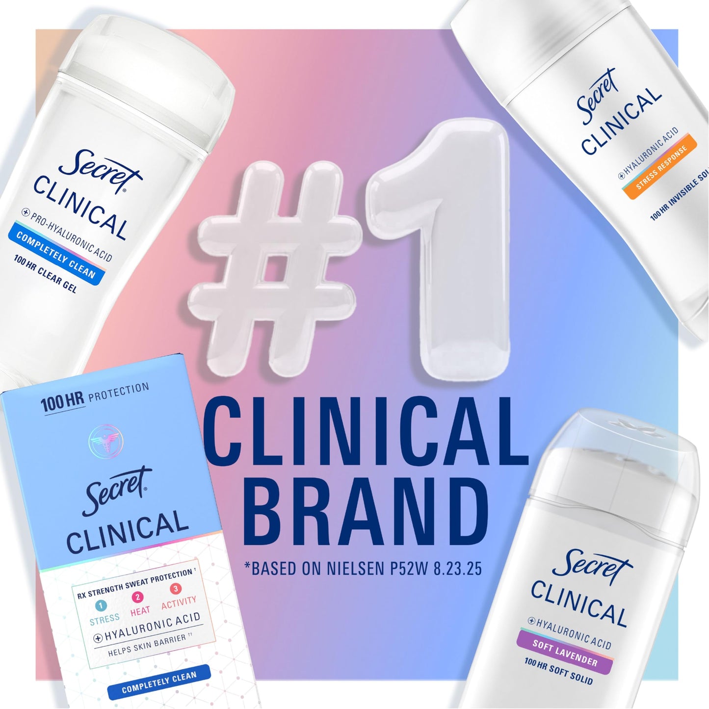 Secret Clinical Strength Antiperspirant Deodorant for Women, 100hr Sweat & Odor Protection, Stress Response, 3X Stress Protection with Hyaluronic Acid, PH Balancing Minerals, Invisible Solid, 2.6 oz