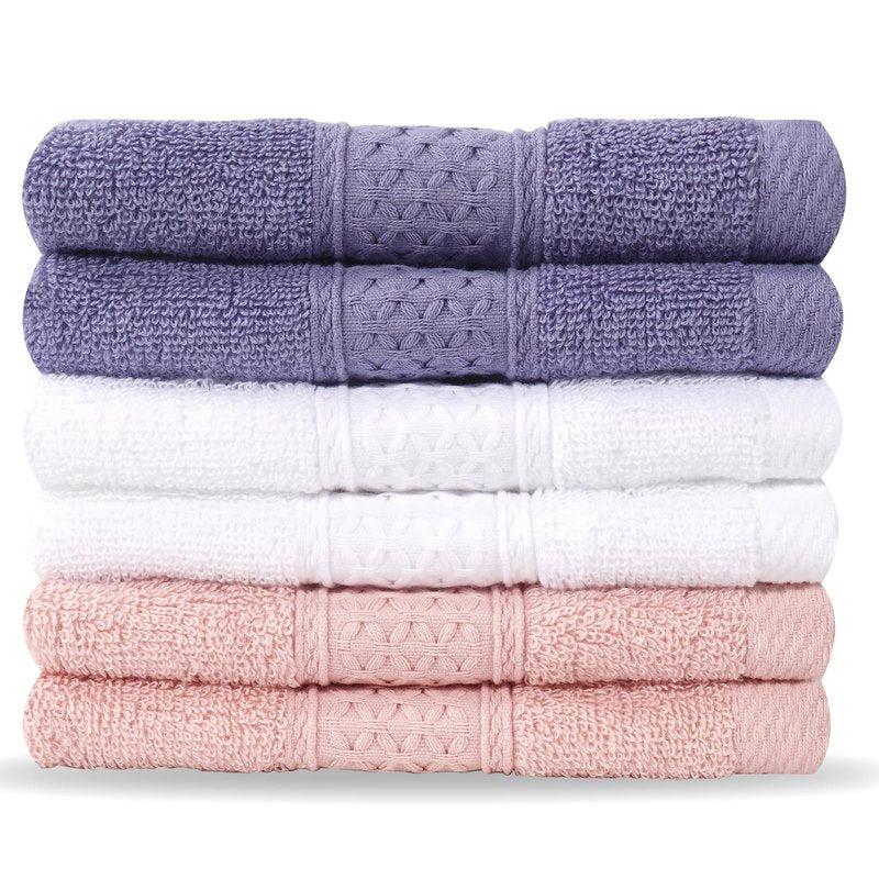 INFICRIME 6 Pack 100% Cotton Wash Cloth, 13x13 Inch Highly Absorbent and Soft Feel Fingertip Towels, Machine Washable Washcloths for Bathroom, （White, Blue, red）
