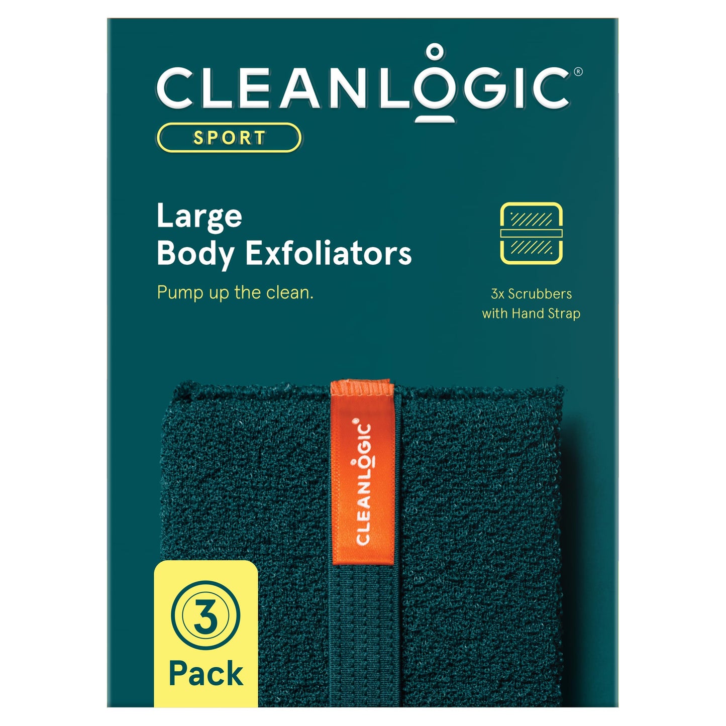 Cleanlogic Sport Large Exfoliating Body Scrubber (4.5 x 6.1 in) – Deep Cleansing Shower Exfoliator for Athletes, Fast-Drying Dead Skin Remover for Full Body – 3 Count Value Pack
