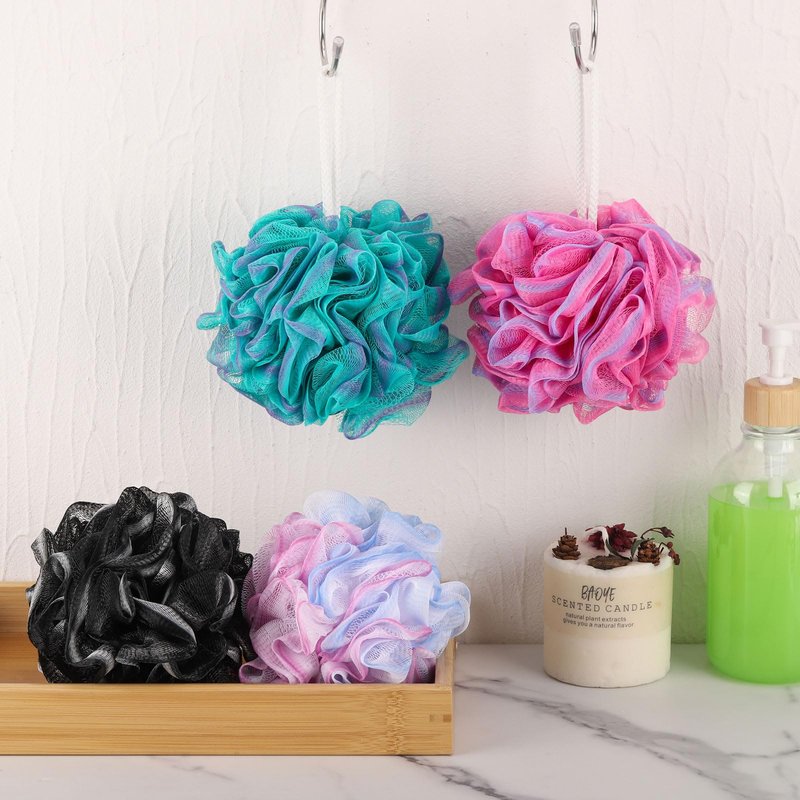 BTYMS Loofah Sponge 60 Gram Shower Pouf Bath Scrunchies Shower Puff Exfoliating Body Wash Scrubber Bath Puffs for Washing - Set of 4