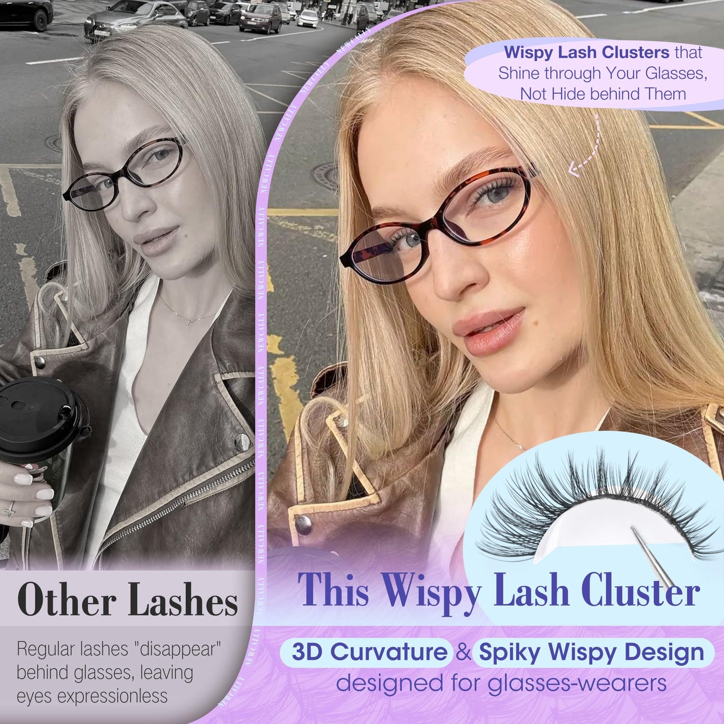 Wispy Lash Clusters Natural Look Cluster Eyelash Extensions 3D Look Eyelash Clusters CD-curly 10-16MM DIY Lash Extension at Home Easy to Use Individual Lashes Clean Eye Makeup by Newcally
