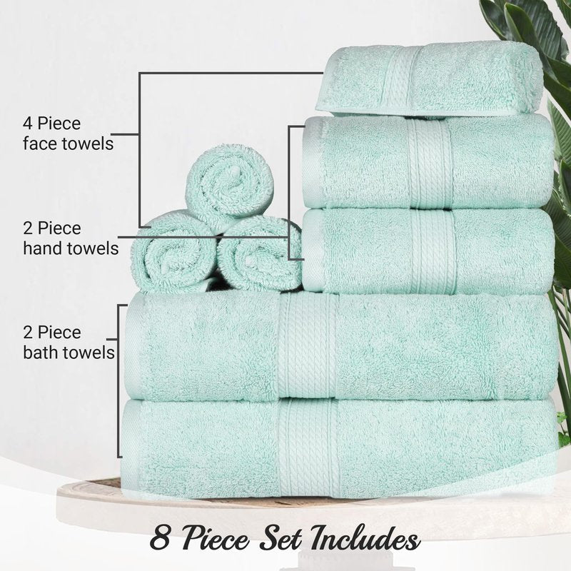 SUPERIOR Egyptian Cotton Ultra Plush & Absorbent, 8 Piece Set, Sea Foam