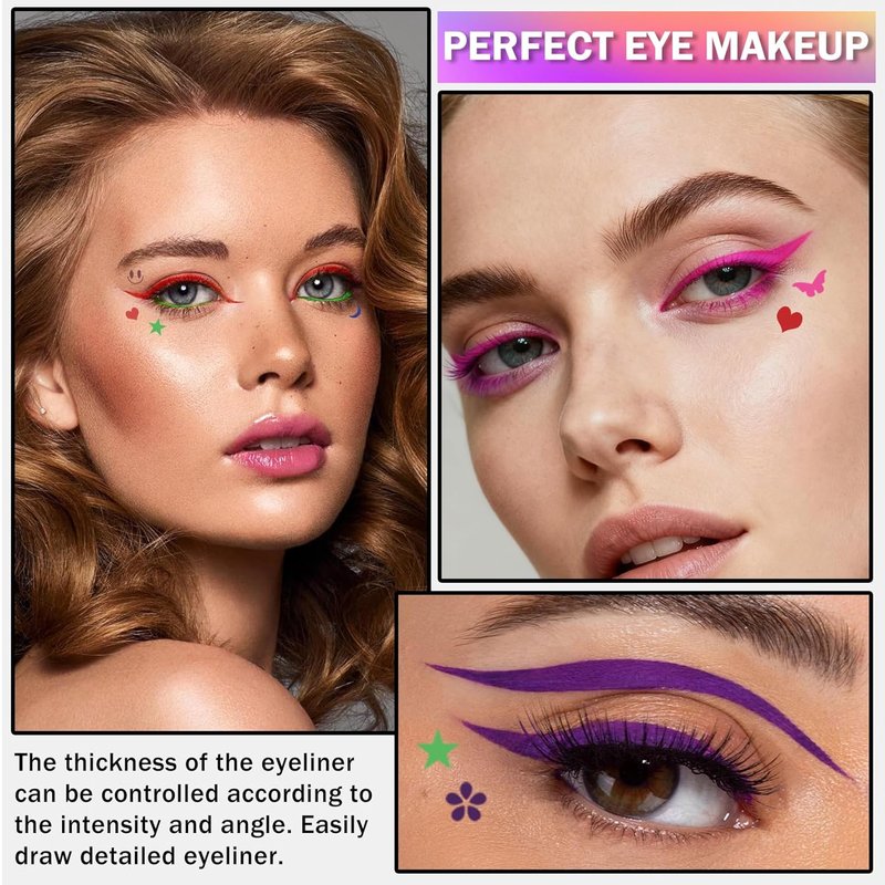 Double-Headed Eyeliner Stamp Set - 7 Colors Waterproof & Smudgeproof Liquid Winged Eyeliner for Flawless Eye Makeup
