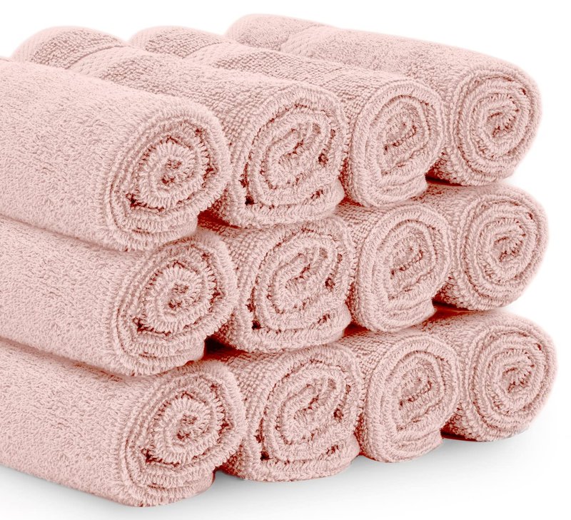 White Classic Luxury Cotton Washcloths 13x13 Inch - 650 GSM Turkish Cotton | Hotel, Spa, Bathroom Face Towel | 12 Pack, Pink