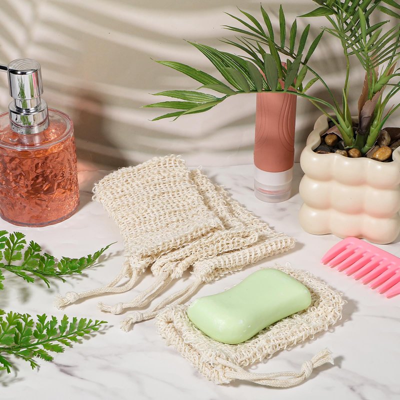 Ckhoid 100PCS Sisal Soap Saver Bags, Natural Sisal Soap Exfoliating Bag with Drawstring, Reusable Mesh Foaming Soaps Pouch for Bath & Shower, Soaps Holder Drying Bag Savers