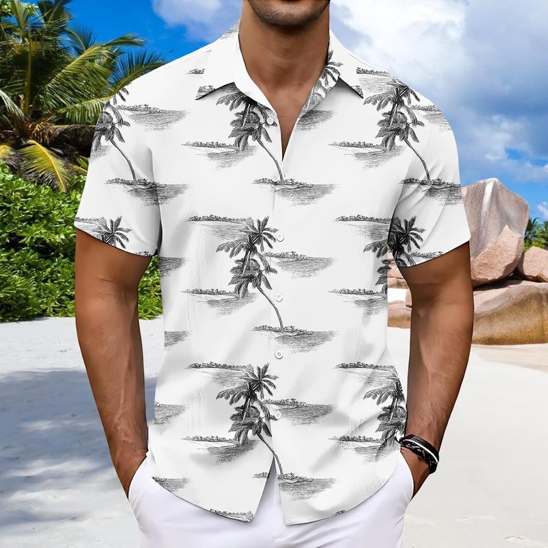 Men's Hawaiian Print V-Neck Summer Shirt - Casual Short Sleeve Beach Top | Funny Graphic Design